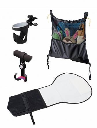 Набор аксессуаров для прогулок с коляской: сетчатая сумка, держатель для бутылочек, крючок, набор для смены подгузников 